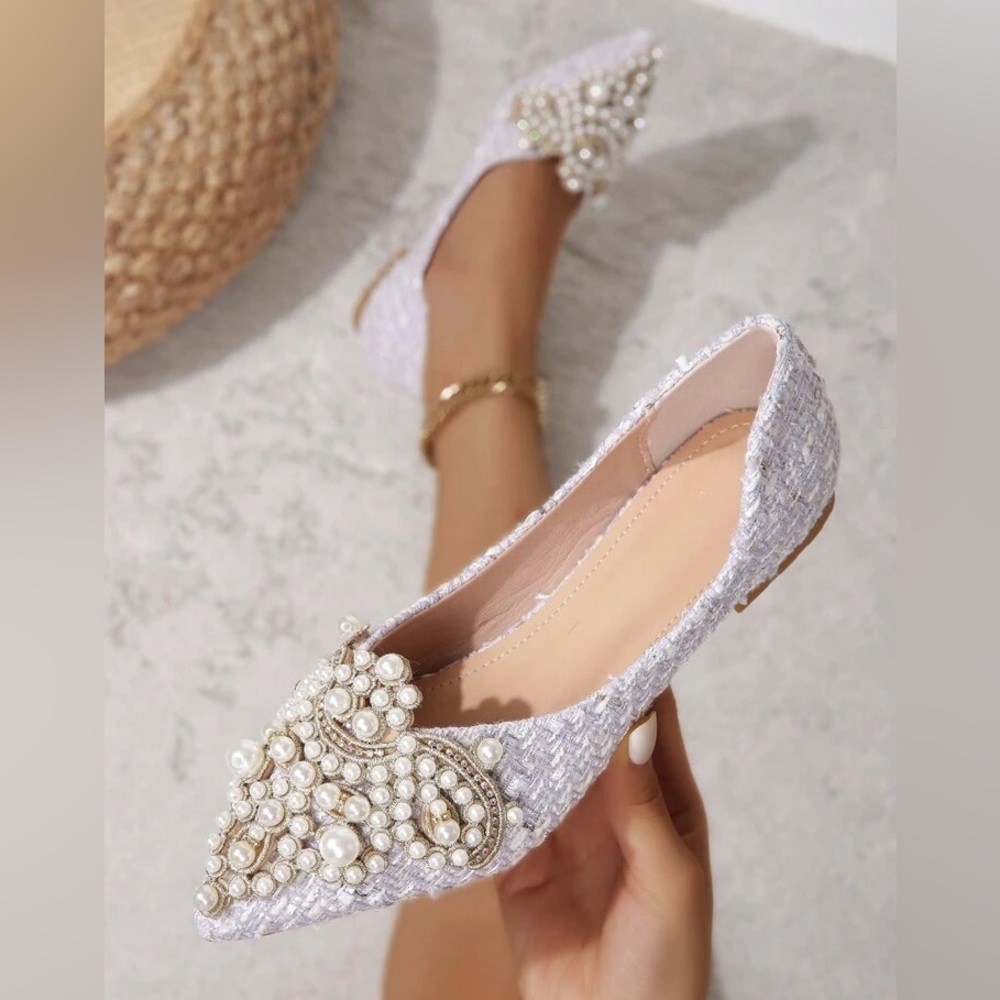 Faux Pearl Embellished Luxe Flats - Picture 4 of 6
